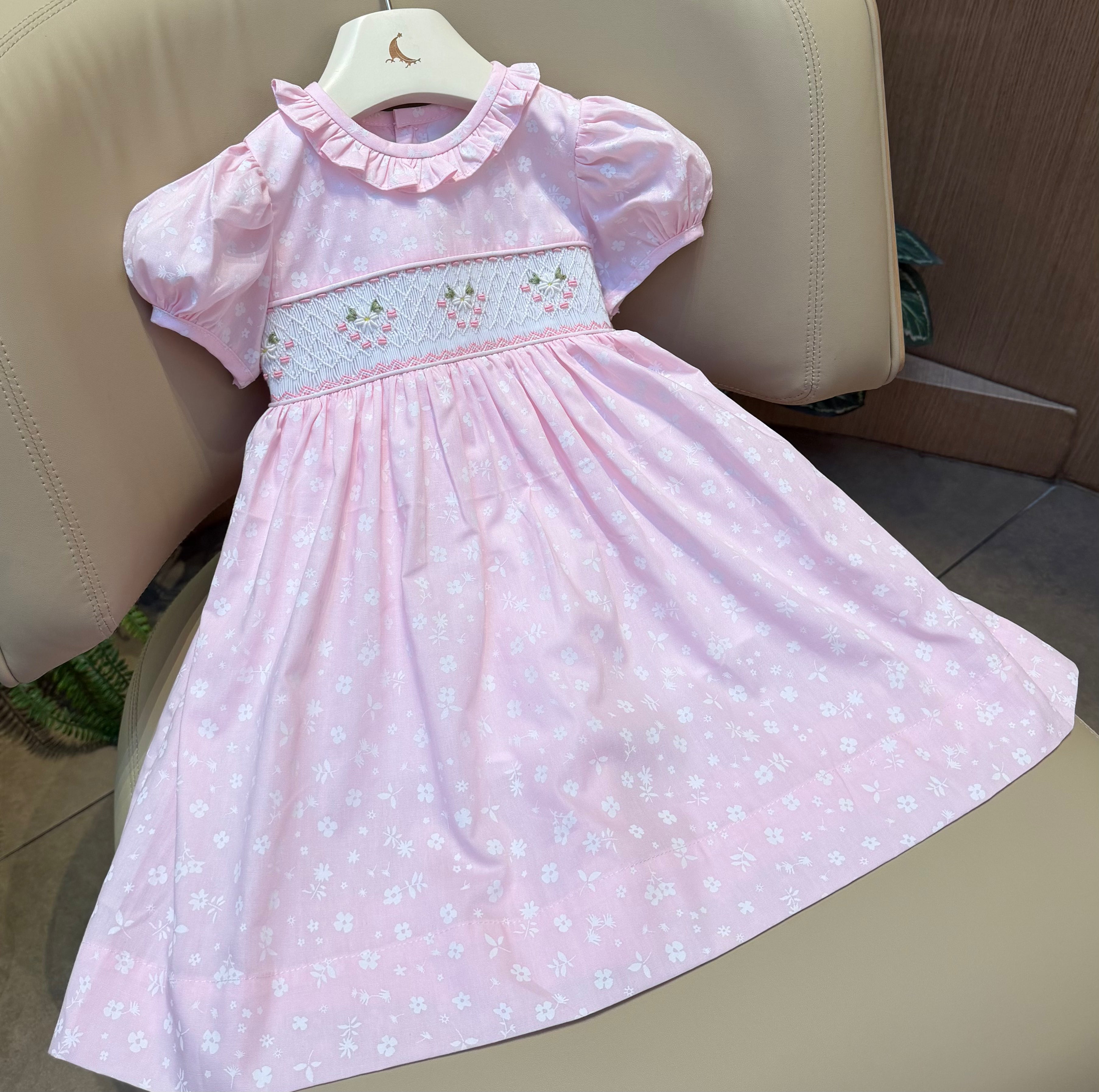 Pink Classic Smocked With Flowers