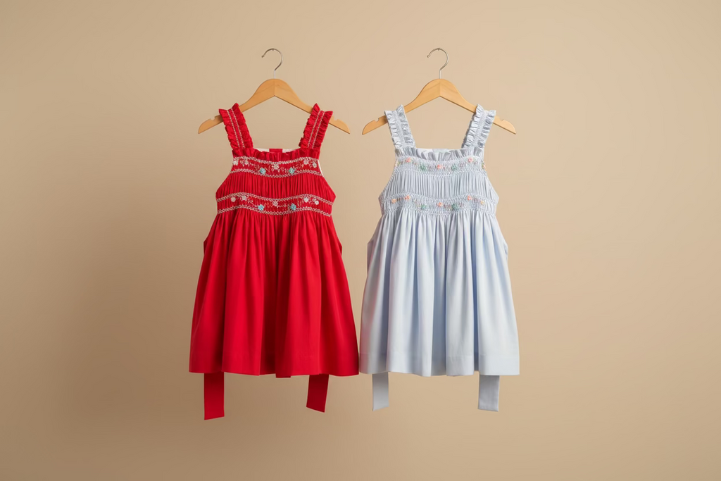 Jaslyn Smocked Dress - Blue/White and Red/White